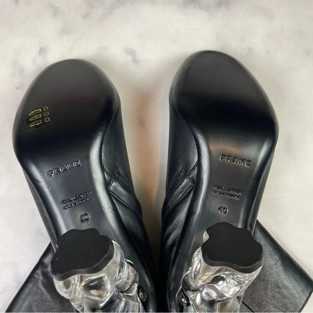 FRAME Le Luz Black Acrylic Heel Leather Ankle Boots Sz 40/9